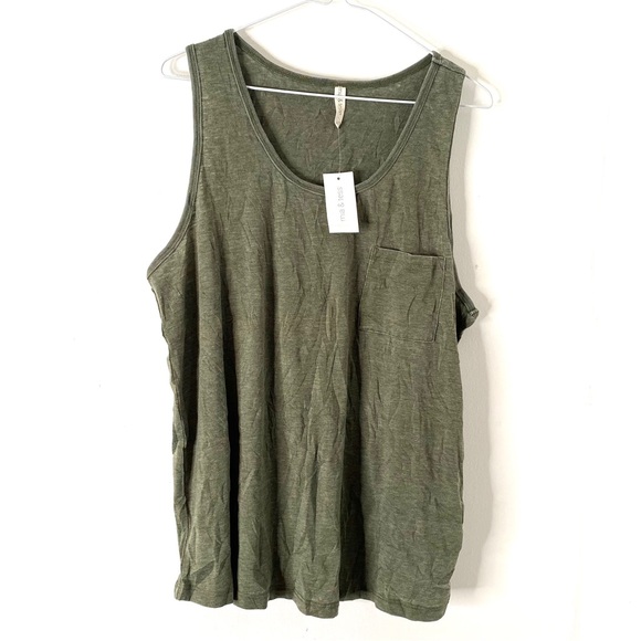 Mia & Tess Olive Green Pocket Tank Top NWT - Picture 1 of 5